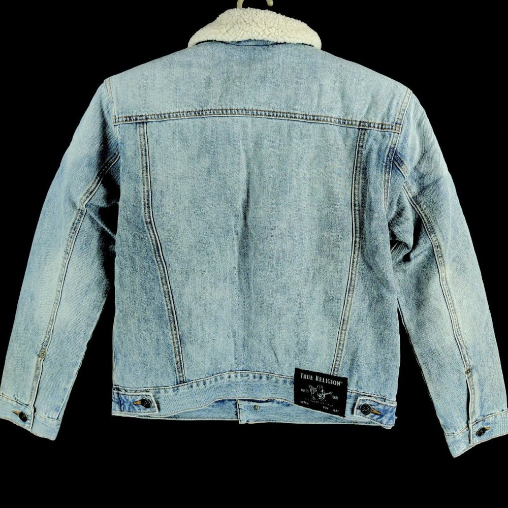 True Religion Faux Shearling Sherpa Denim Trucker Jacket - Picture 6 of 11